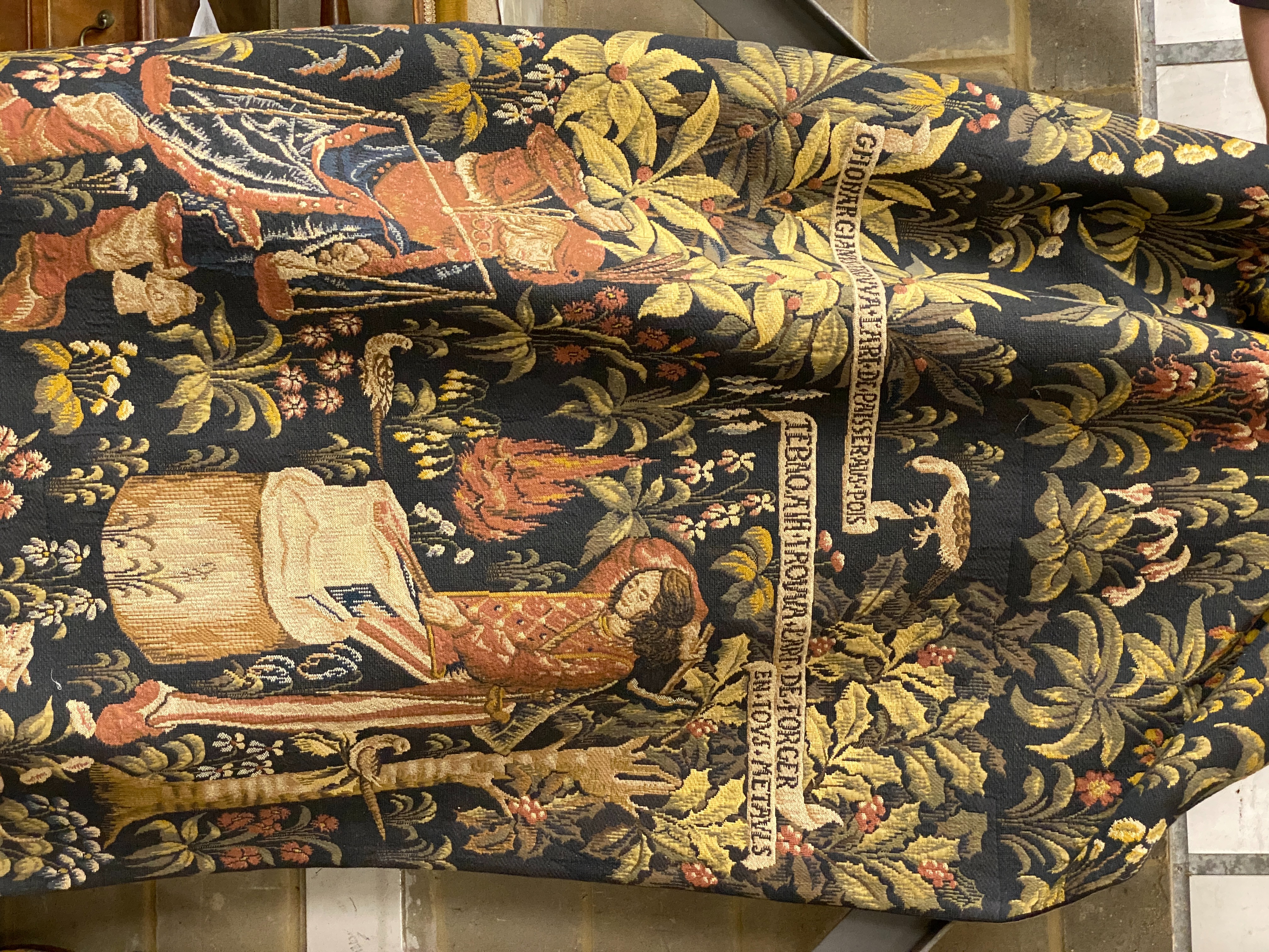 A Hines of Oxford polychrome tapestry panel, 280 x 128cm